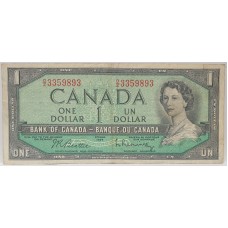 CANADA 1967 . ONE 1 DOLLAR BANKNOTE . BEATTIE / RAMINSKY